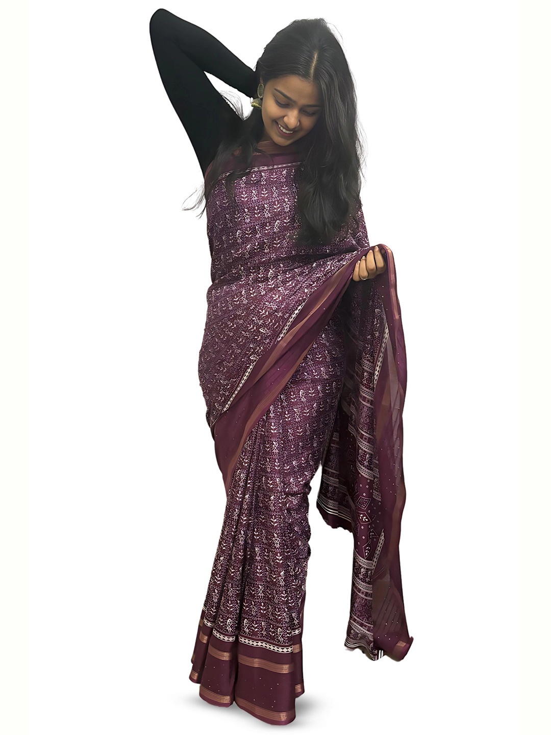 

SANJANA SILK Ethnic Motifs Zari Chanderi Saree, Purple