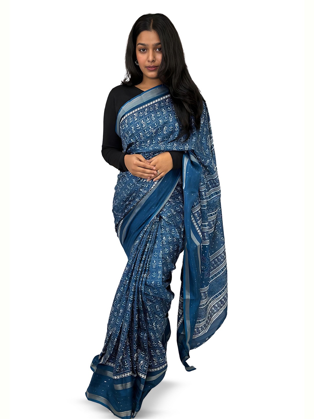 

SANJANA SILK Warli Zari Chanderi Saree, Sea green