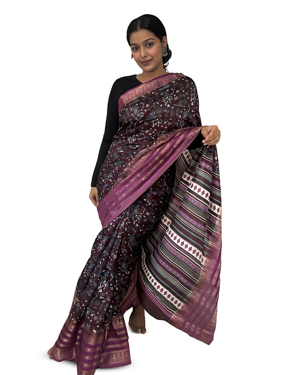 

SANJANA SILK Ethnic Motifs Zari Chanderi Saree, Purple