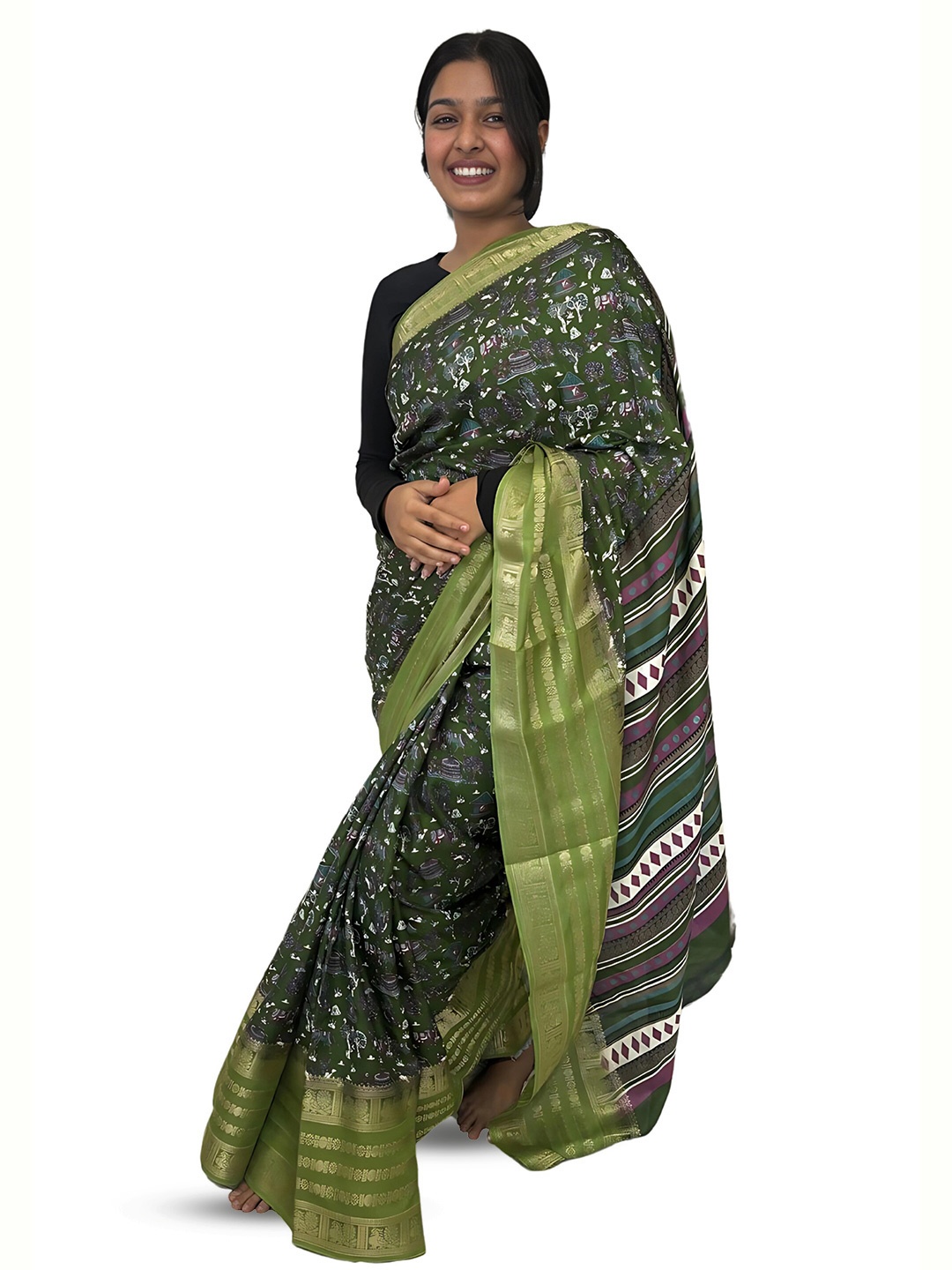 

SANJANA SILK Ethnic Motifs Zari Chanderi Saree, Lavender