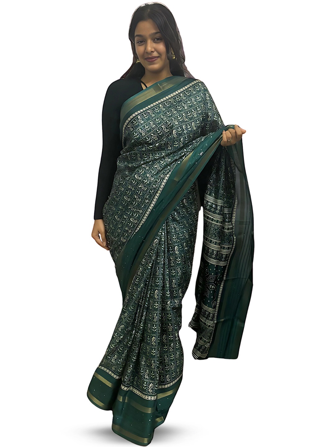 

SANJANA SILK Warli Zari Chanderi Saree, Green