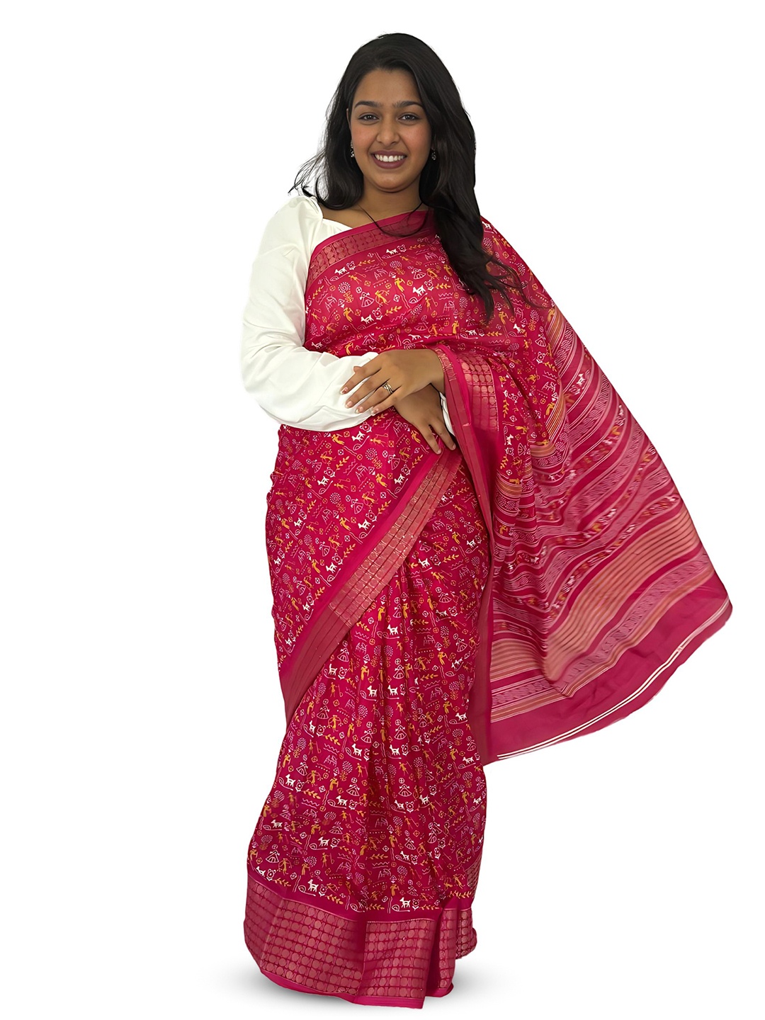 

SANJANA SILK Floral Zari Chanderi Saree, Pink
