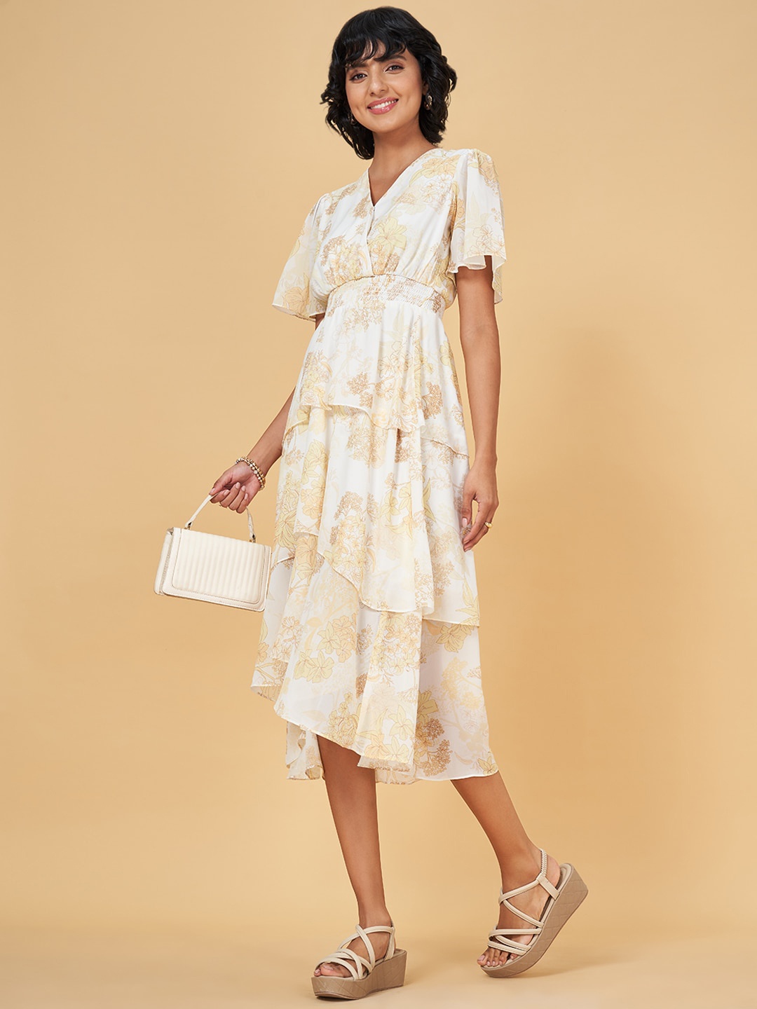 

Honey by Pantaloons Floral Print Fit & Flare Midi Dress, Khaki