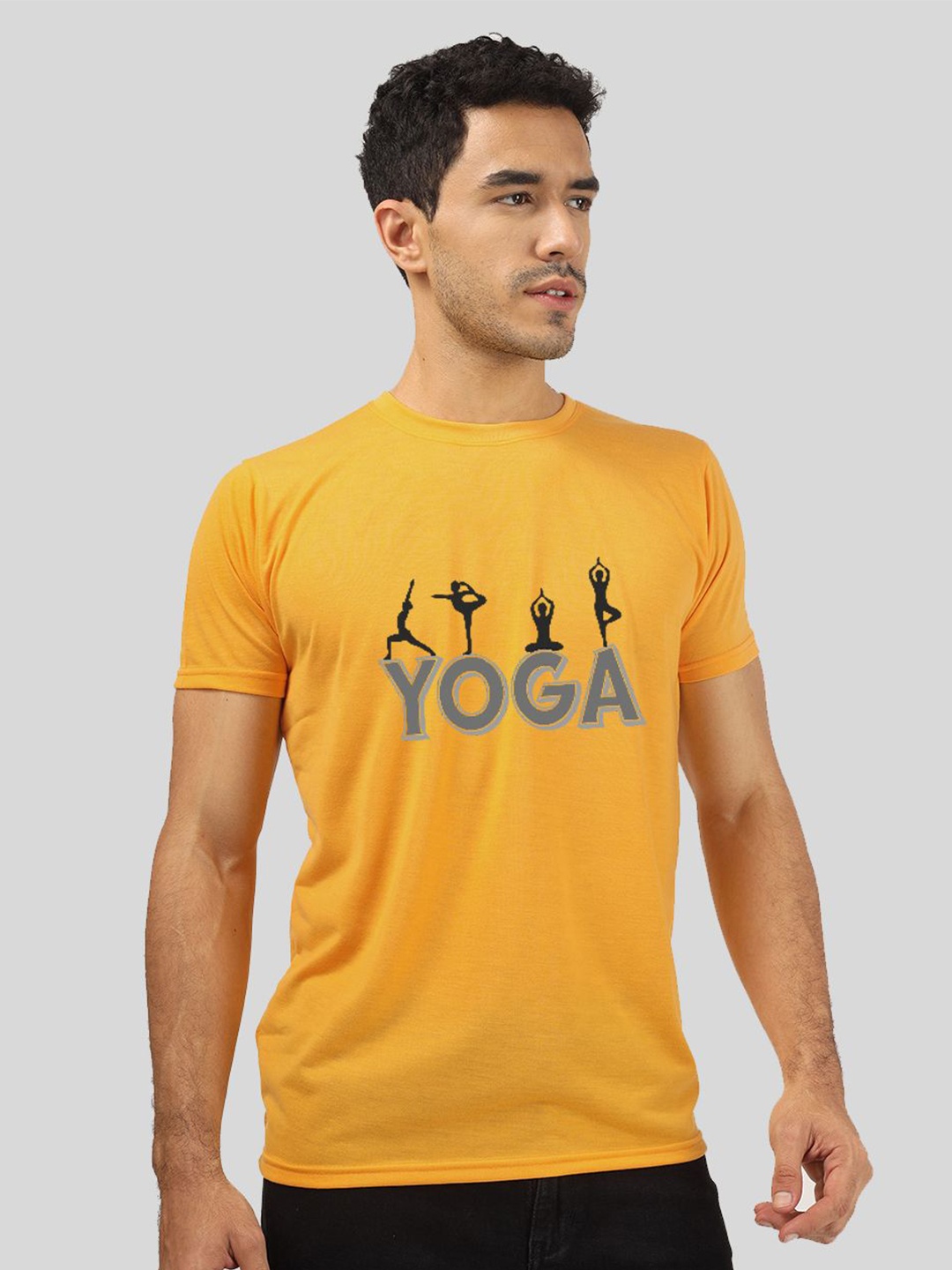 

Greylongg Men Round Neck T-shirt, Mustard
