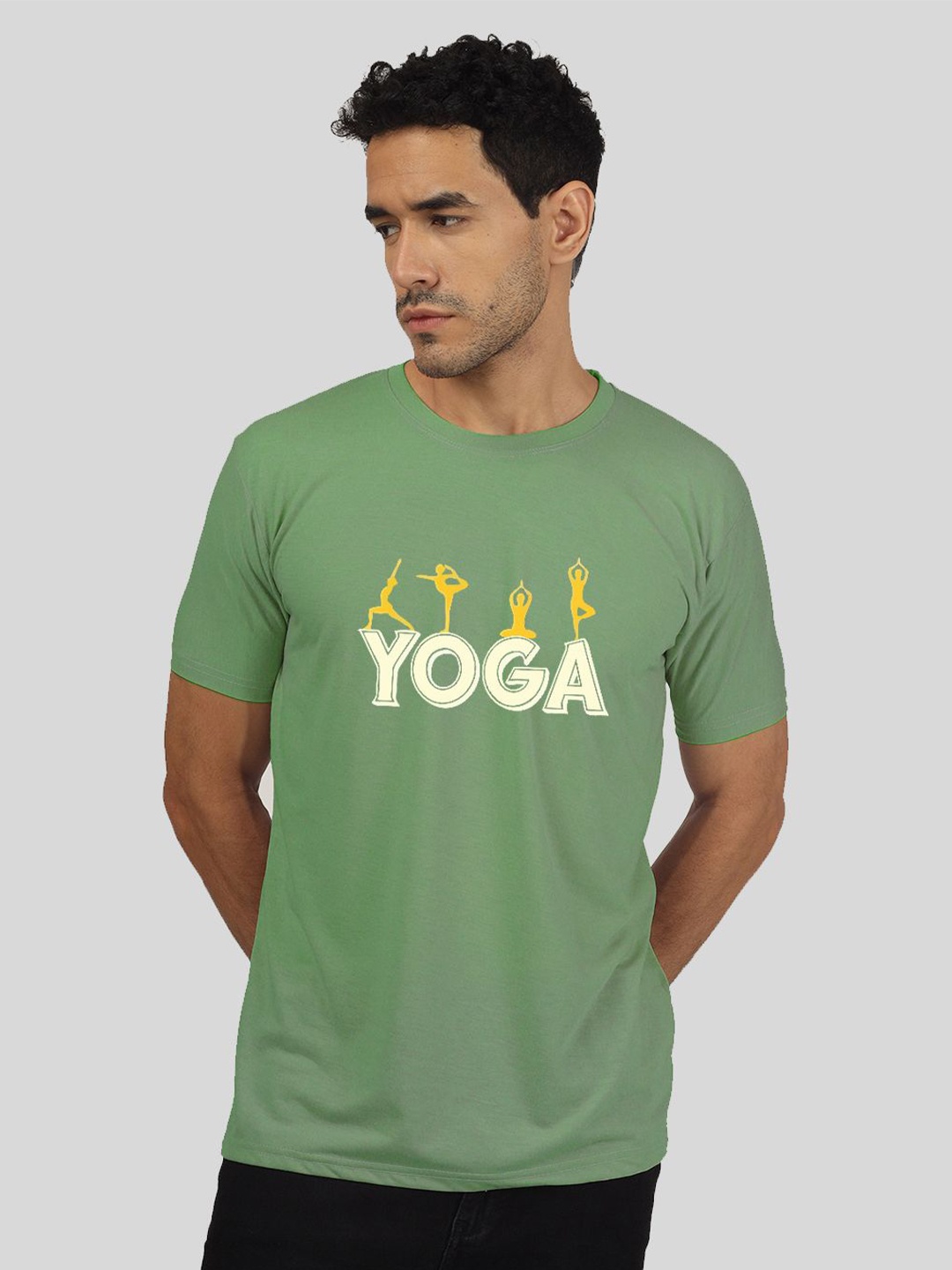 Greylongg Men Typography Printed Applique T-shirt, Green