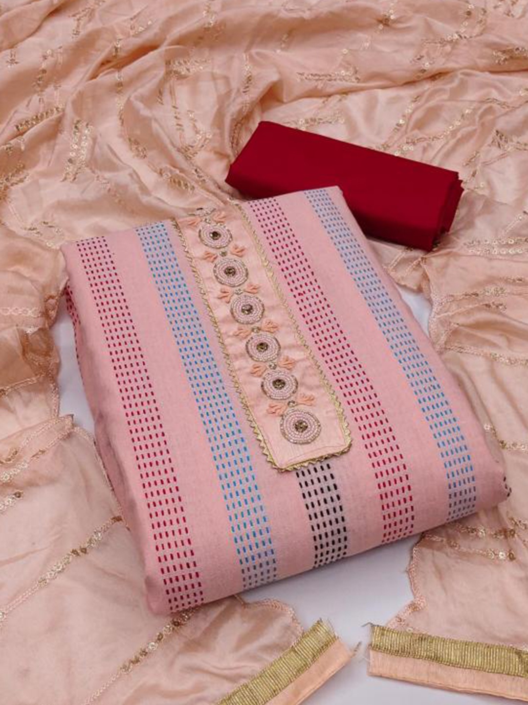 

Dori Embroidered Pure Cotton Unstitched Dress Material, Pink