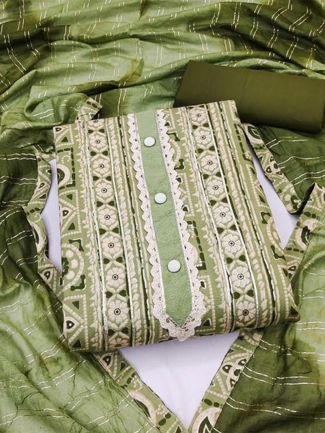 

Dori Embroidered Pure Cotton Unstitched Dress Material, Olive