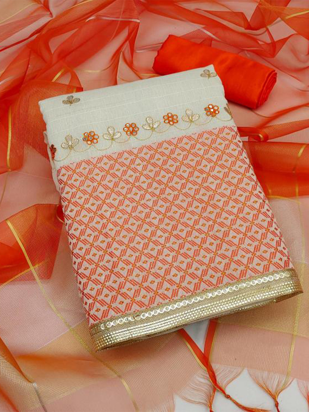 

Dori Embroidered Unstitched Dress Material, Orange