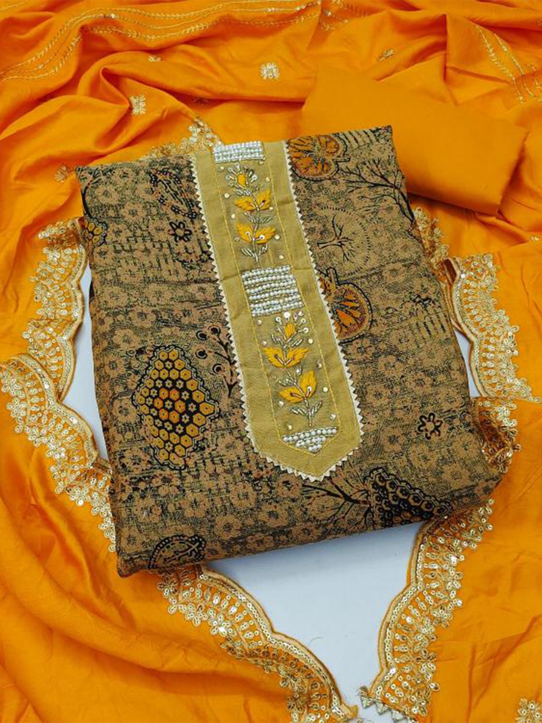 

Dori Embroidered Pure Cotton Unstitched Dress Material, Orange