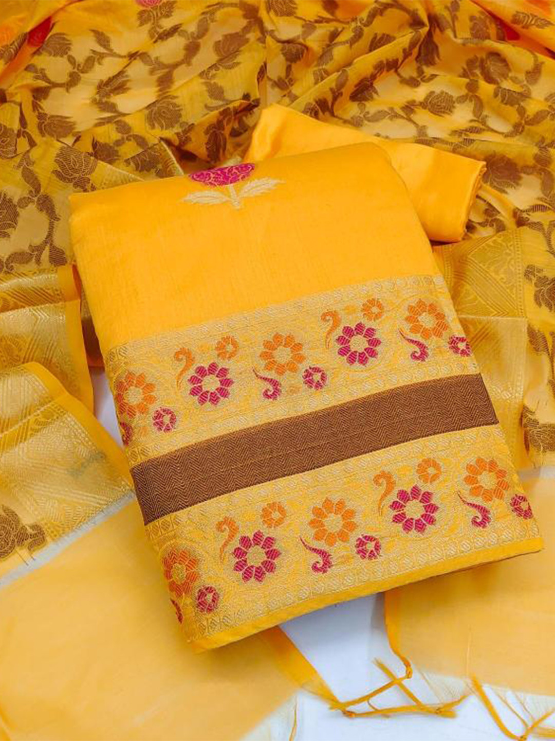 

Dori Embroidered Unstitched Dress Material, Mustard