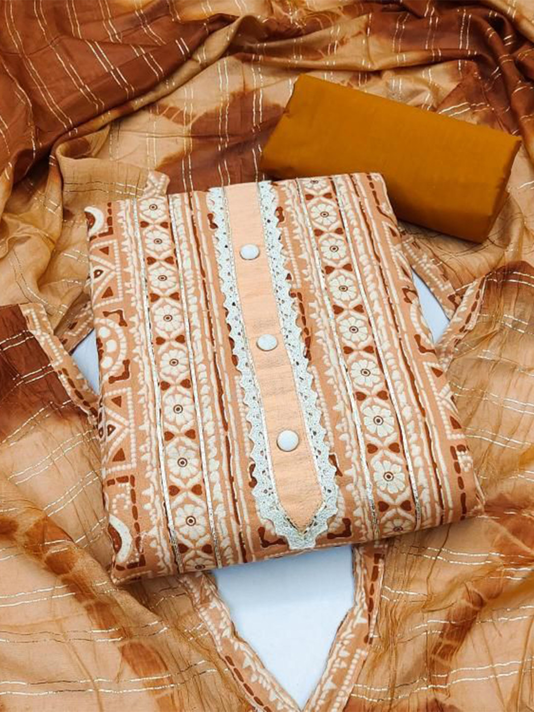 

Dori Embroidered Pure Cotton Unstitched Dress Material, Brown