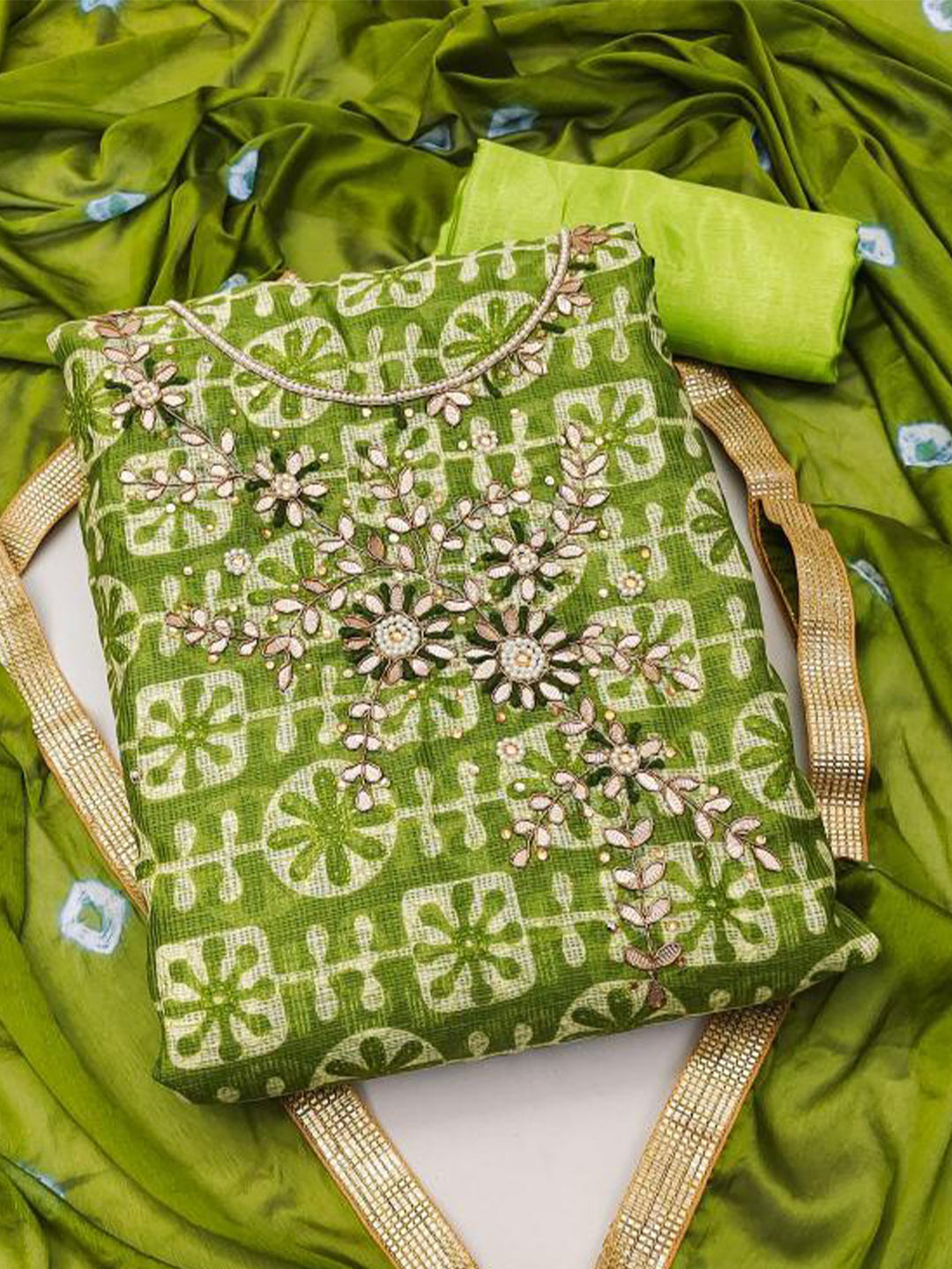 

Dori Embroidered Pure Cotton Unstitched Dress Material, Green