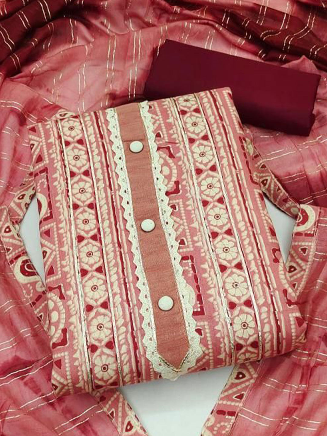 

Dori Embroidered Pure Cotton Unstitched Dress Material, Pink
