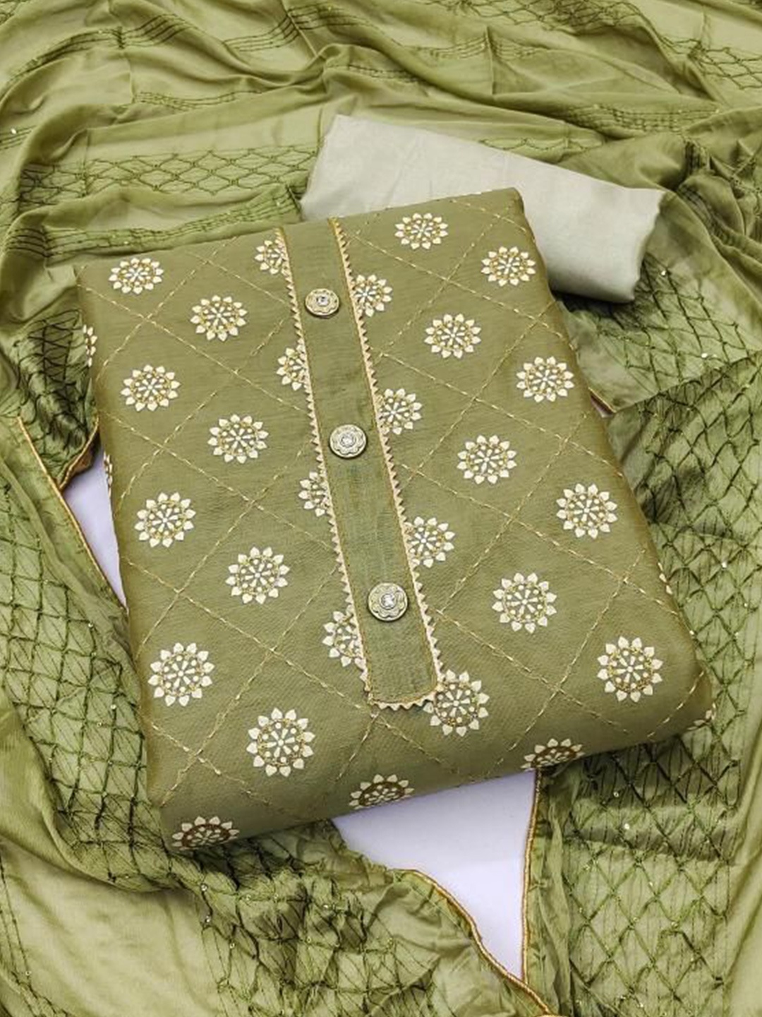 

Dori Embroidered Pure Cotton Unstitched Dress Material, Green