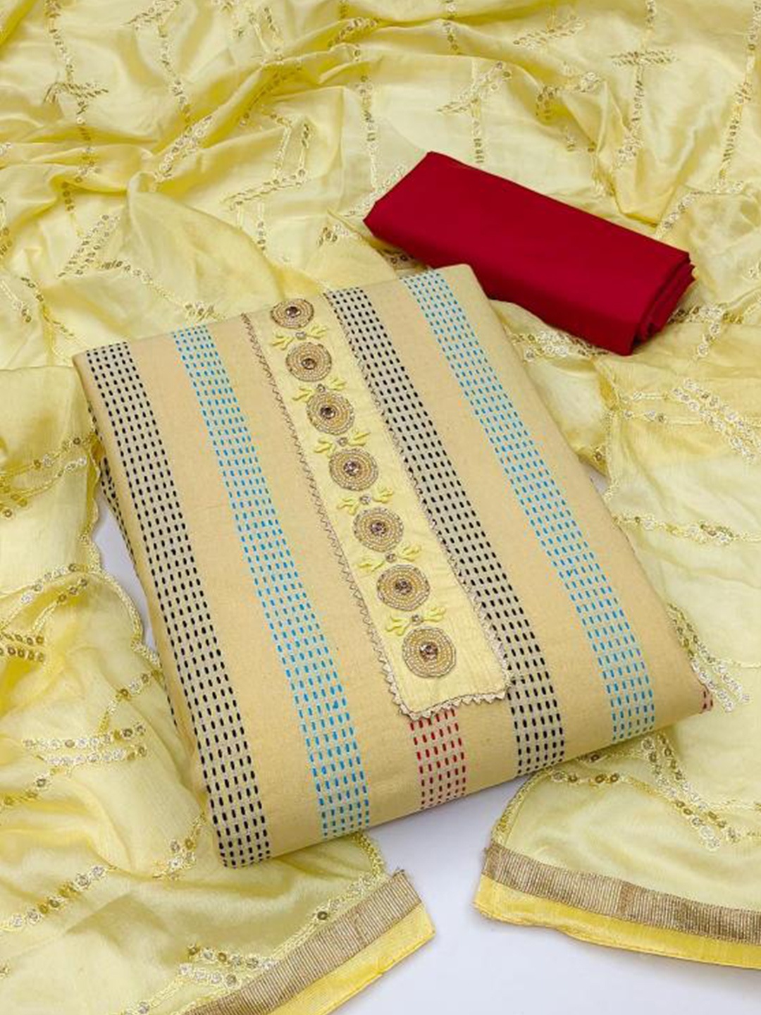 

Dori Embroidered Pure Cotton Unstitched Dress Material, Yellow