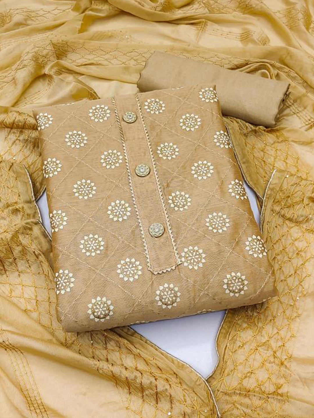 

Dori Embroidered Pure Cotton Unstitched Dress Material, Beige