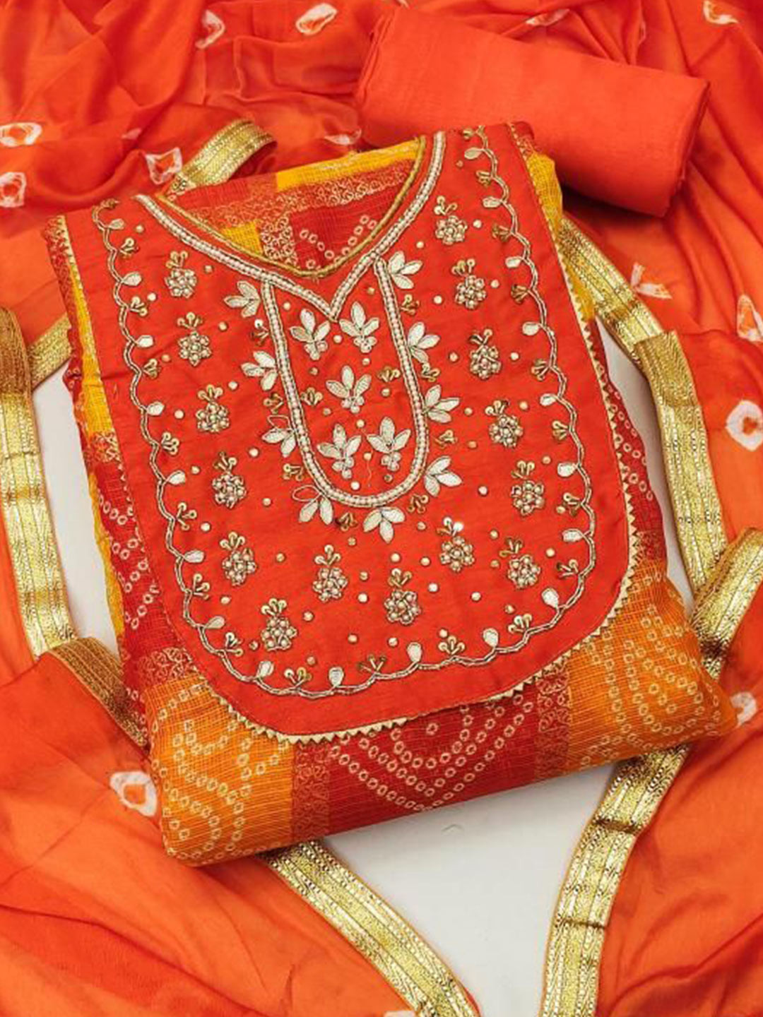 

Dori Embroidered Pure Cotton Unstitched Dress Material, Orange