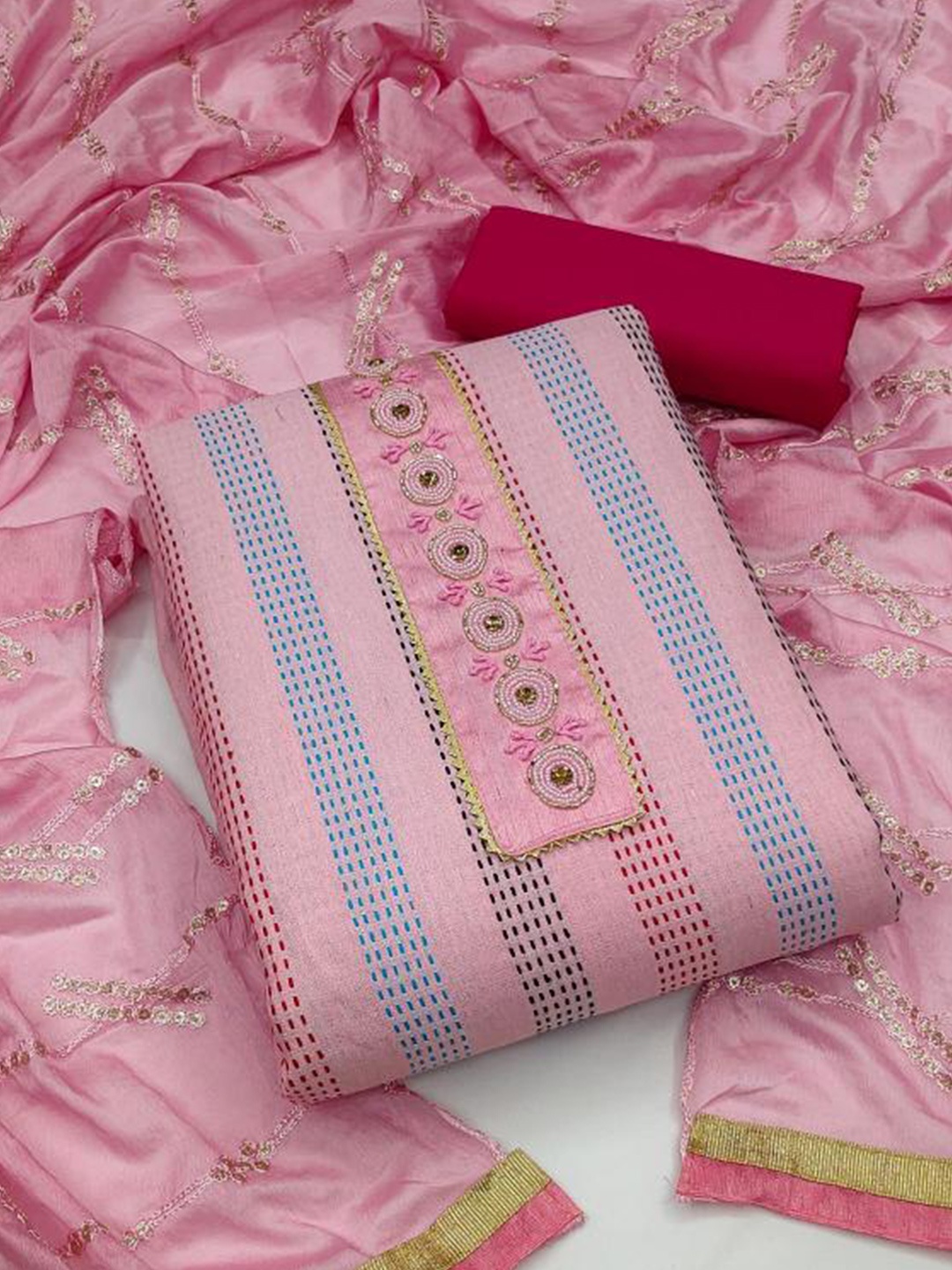 

Dori Embroidered Pure Cotton Unstitched Dress Material, Pink