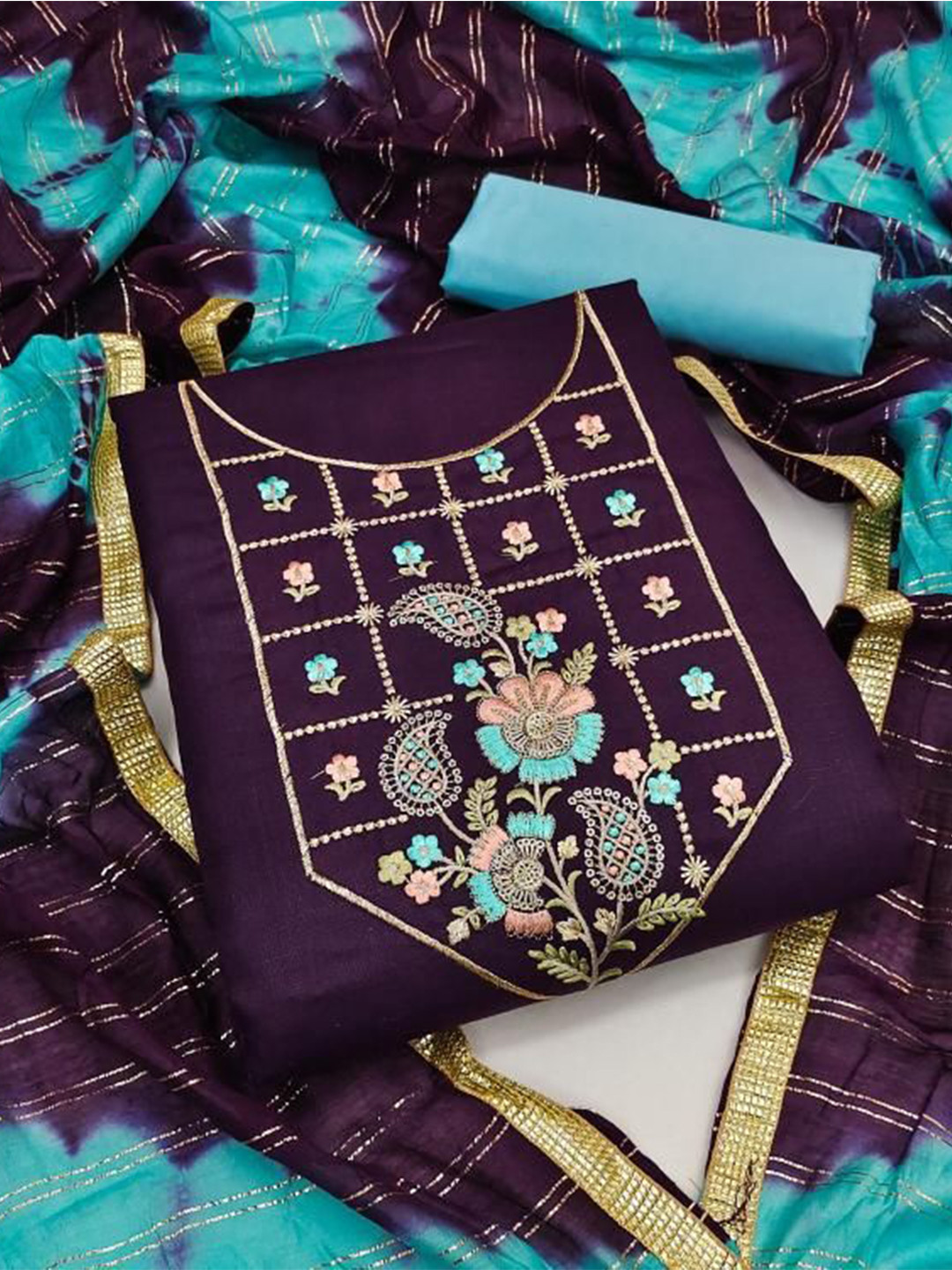 

Dori Embroidered Pure Cotton Unstitched Dress Material, Purple