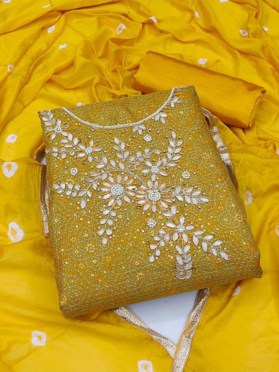 

Dori Embroidered Pure Cotton Unstitched Dress Material, Yellow