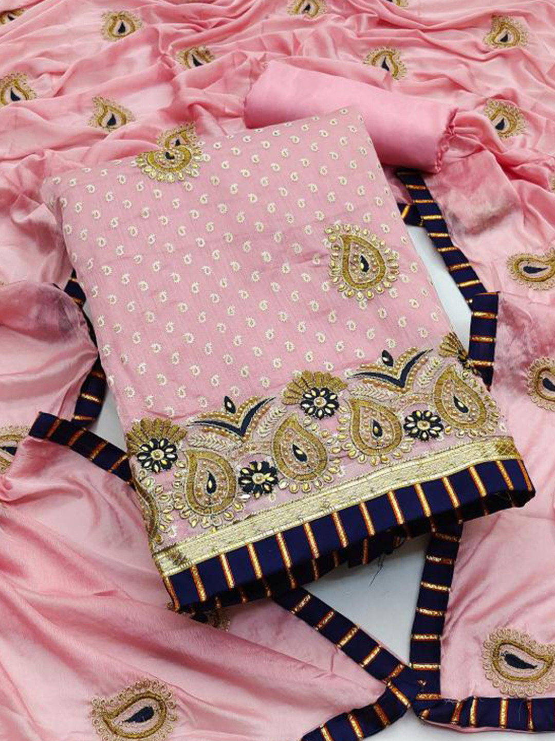 

Dori Embroidered Pure Cotton Unstitched Dress Material, Pink