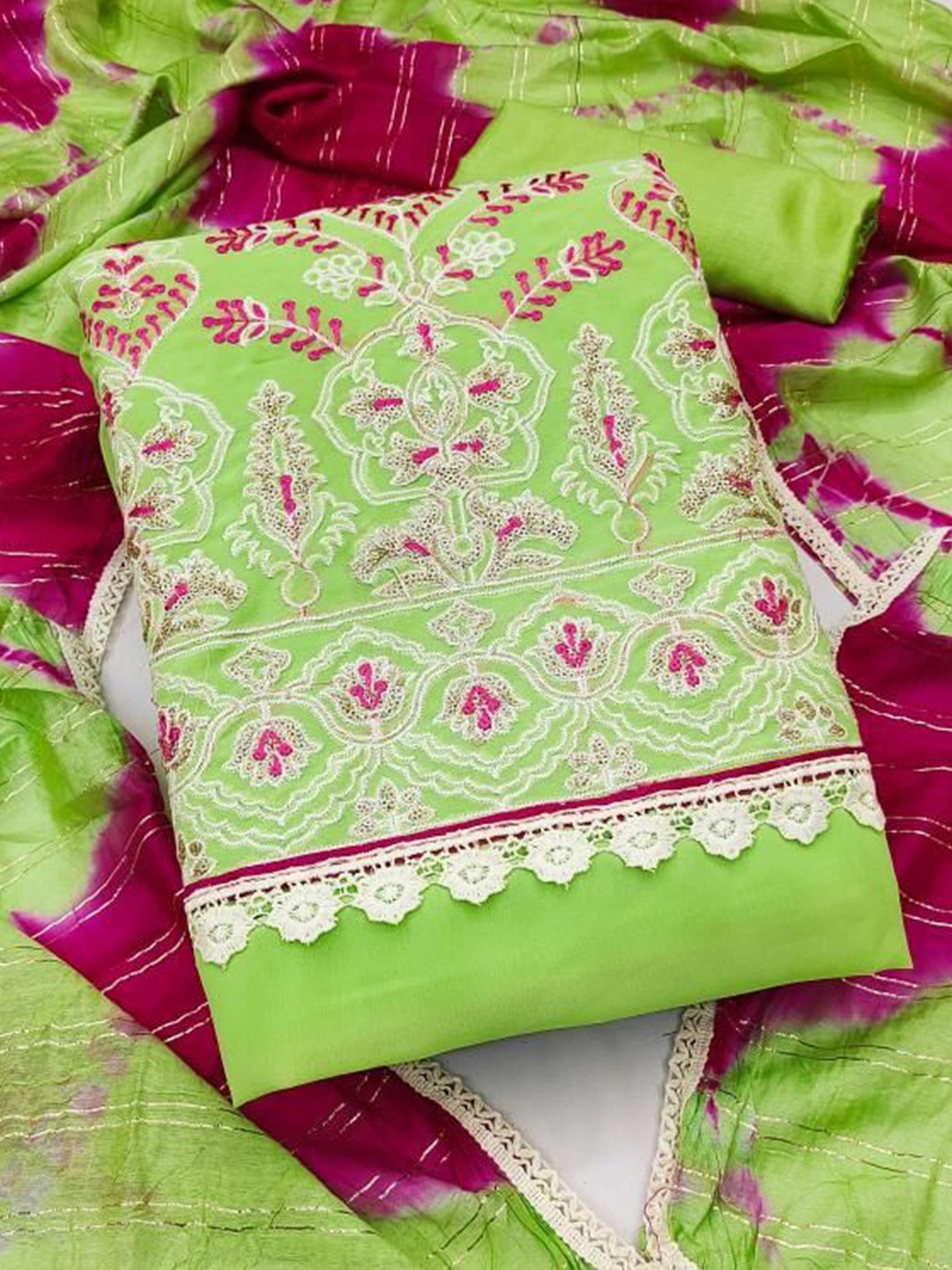 

Dori Embroidered Pure Silk Unstitched Dress Material, Green