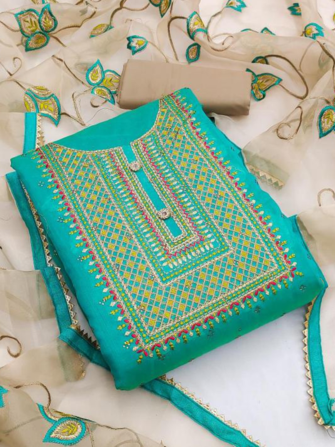 

Dori Embroidered Pure Cotton Unstitched Dress Material, Teal