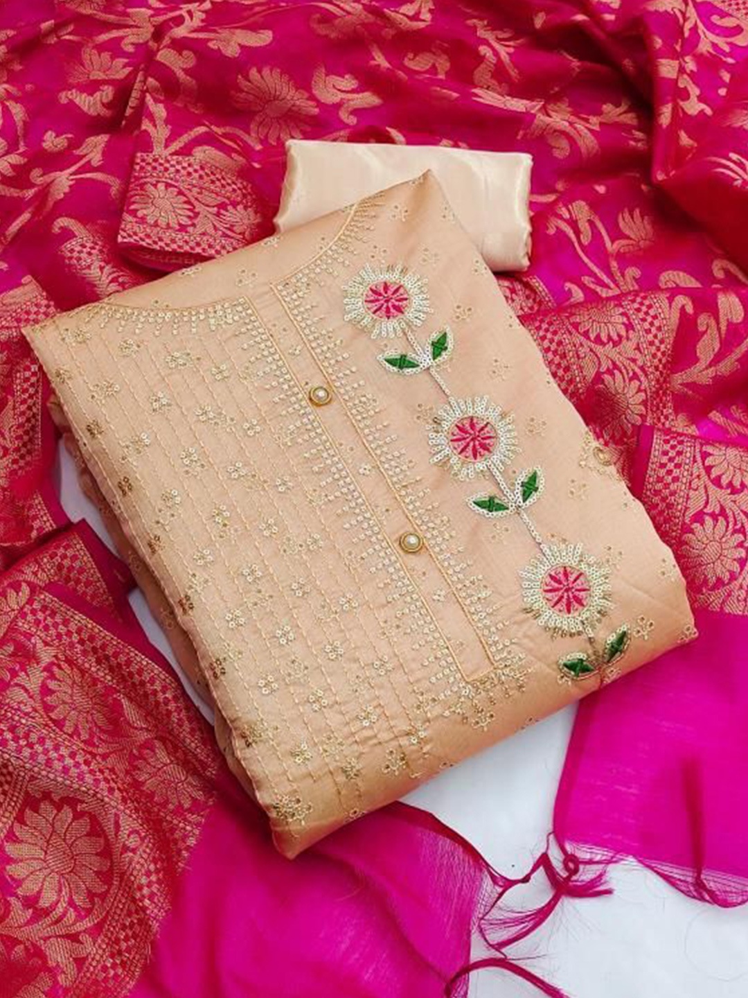 

Dori Embroidered Pure Cotton Unstitched Dress Material, Pink