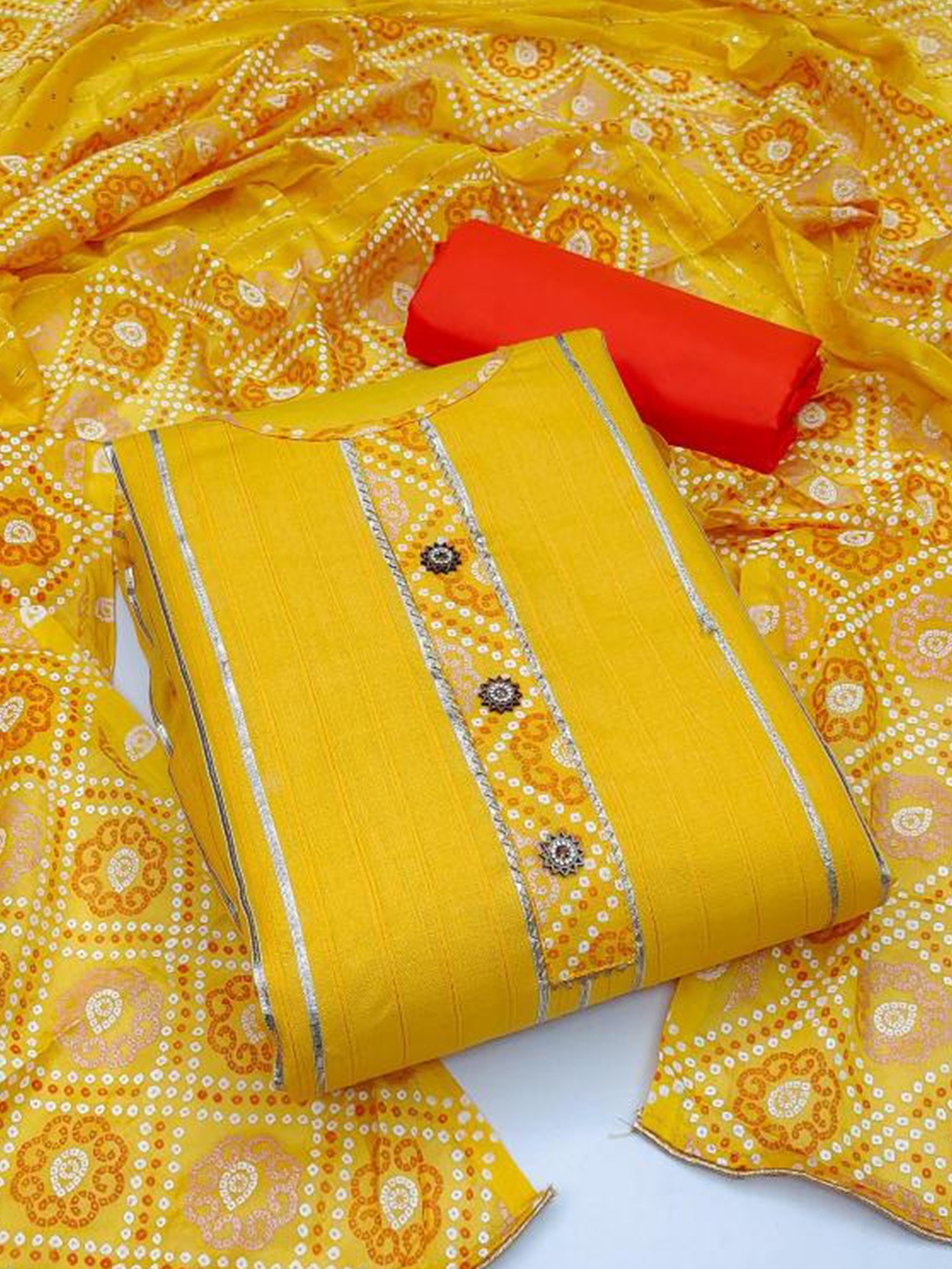

Dori Embroidered Pure Cotton Unstitched Dress Material, Yellow