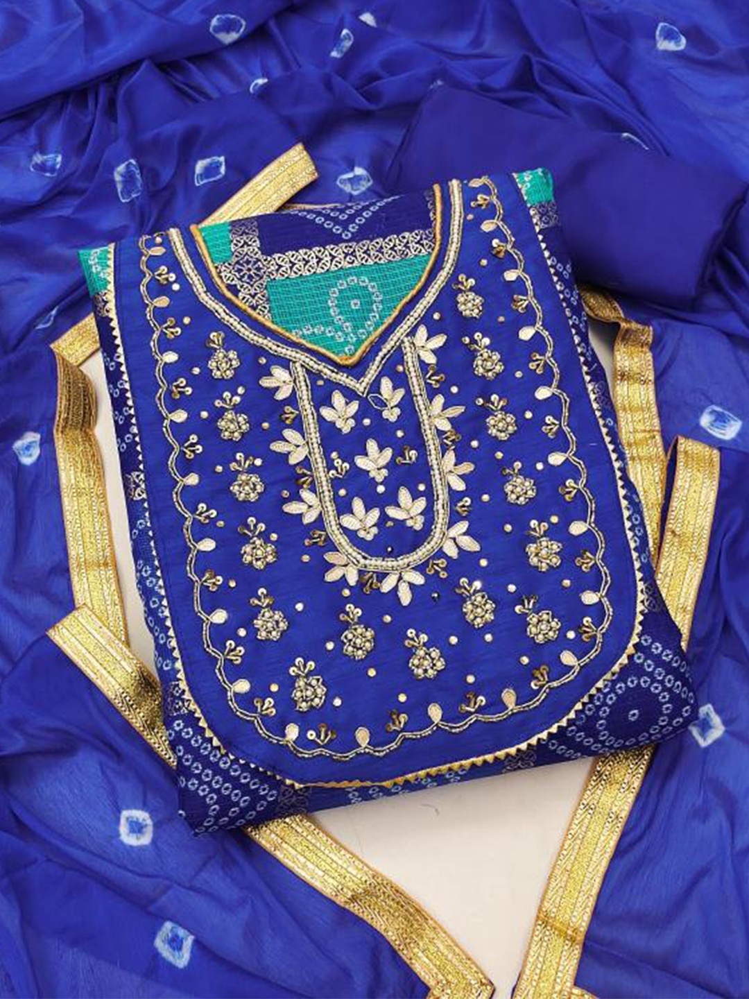 

Dori Embroidered Pure Cotton Unstitched Dress Material, Blue