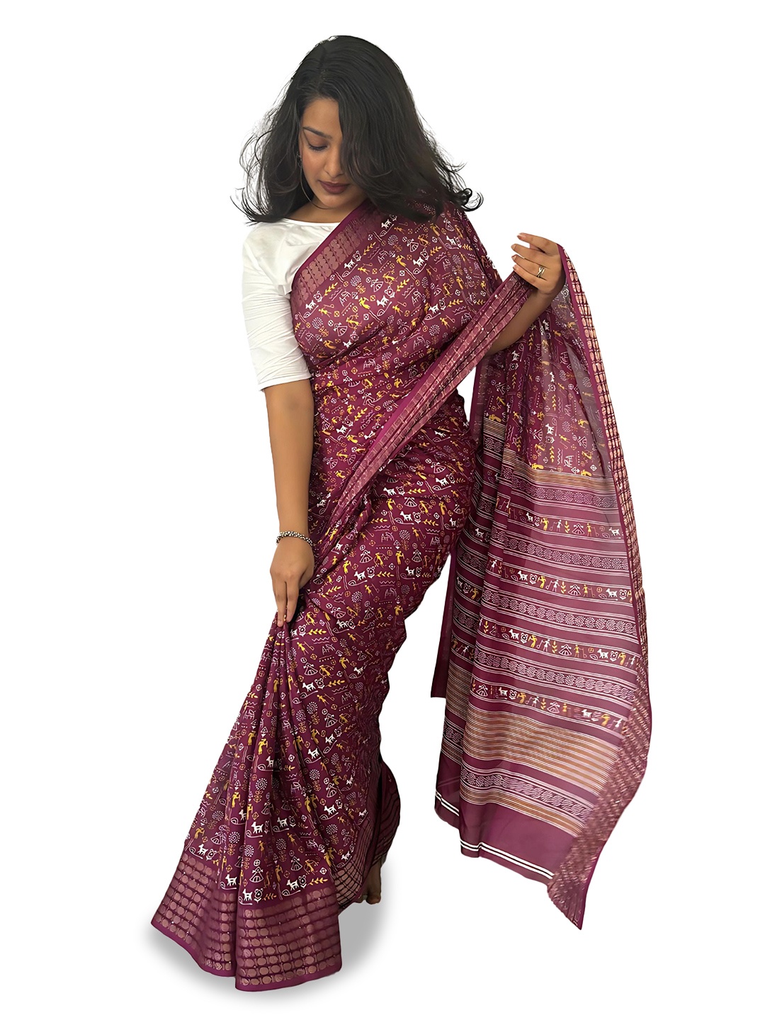 

Sanwariya Silk Warli Chanderi Saree, Purple