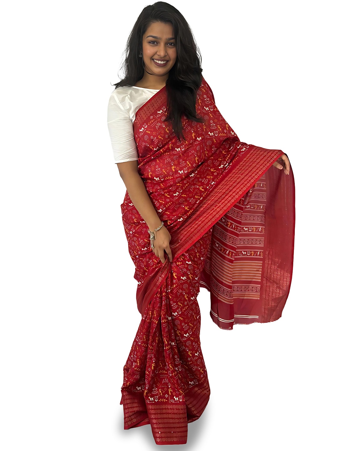 

Sanwariya Silk Warli Chanderi Saree, Red