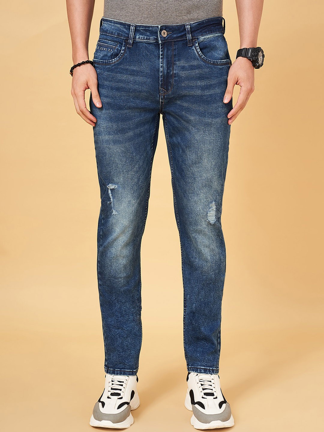 

SF JEANS by Pantaloons Men Slim Fit Mildly Distressed Heavy Fade Jeans, Blue
