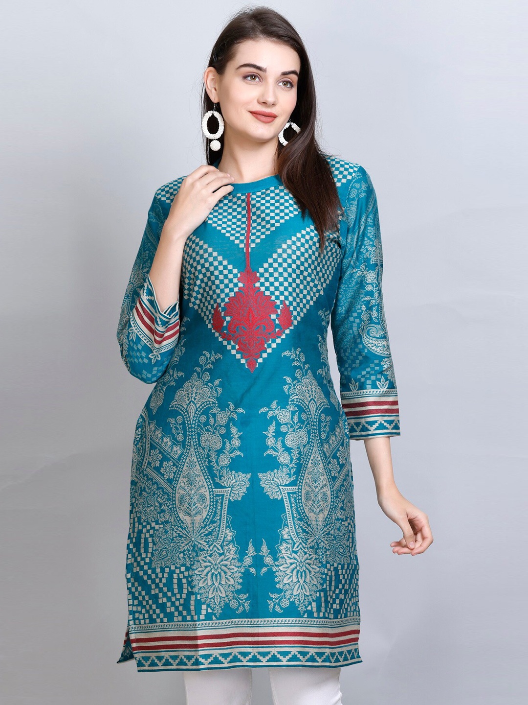 

KIDAR Cotton Silk Woven Design Straight Kurti, Blue