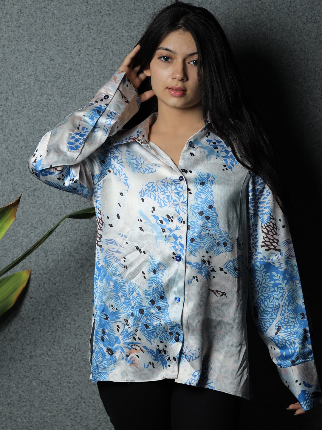 

BAESD Women Premium Floral Opaque Printed Party Shirt, Off white