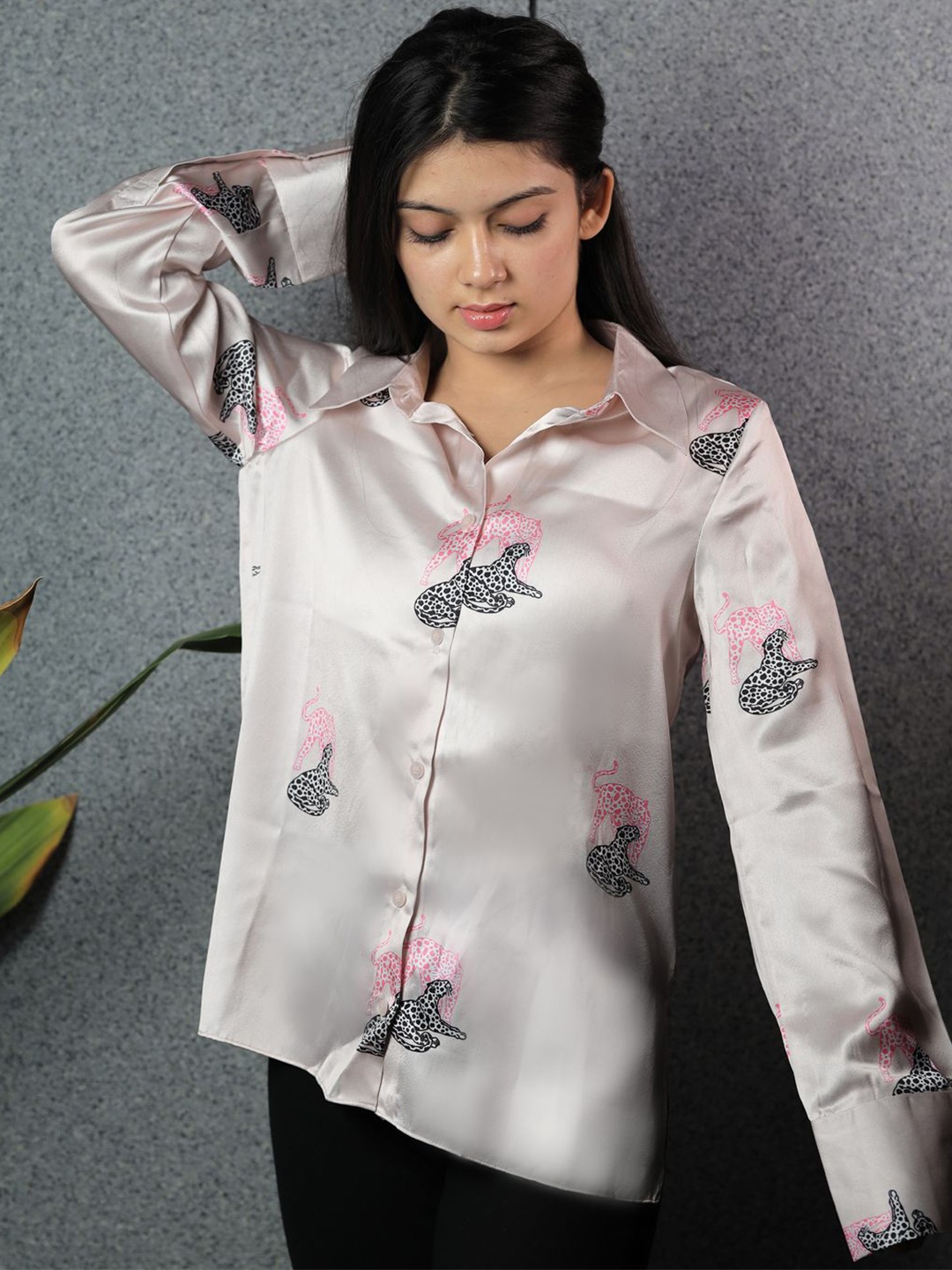 

BAESD Women Premium Floral Opaque Printed Party Shirt, Beige