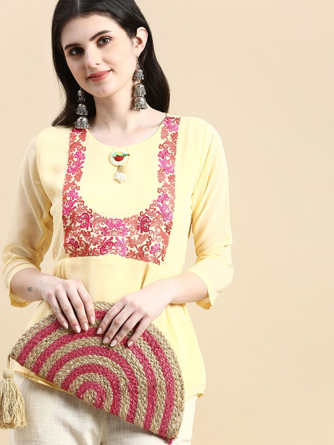 

GRANTH FASHION Floral Printed Georgette Top, Yellow