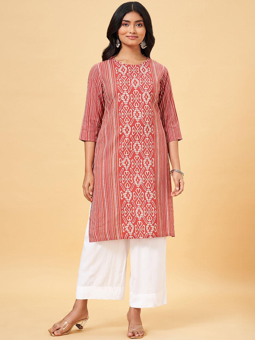

RANGMANCH BY PANTALOONS Women Ethnic Motifs Embroidered Sequinned Kurta, Pink