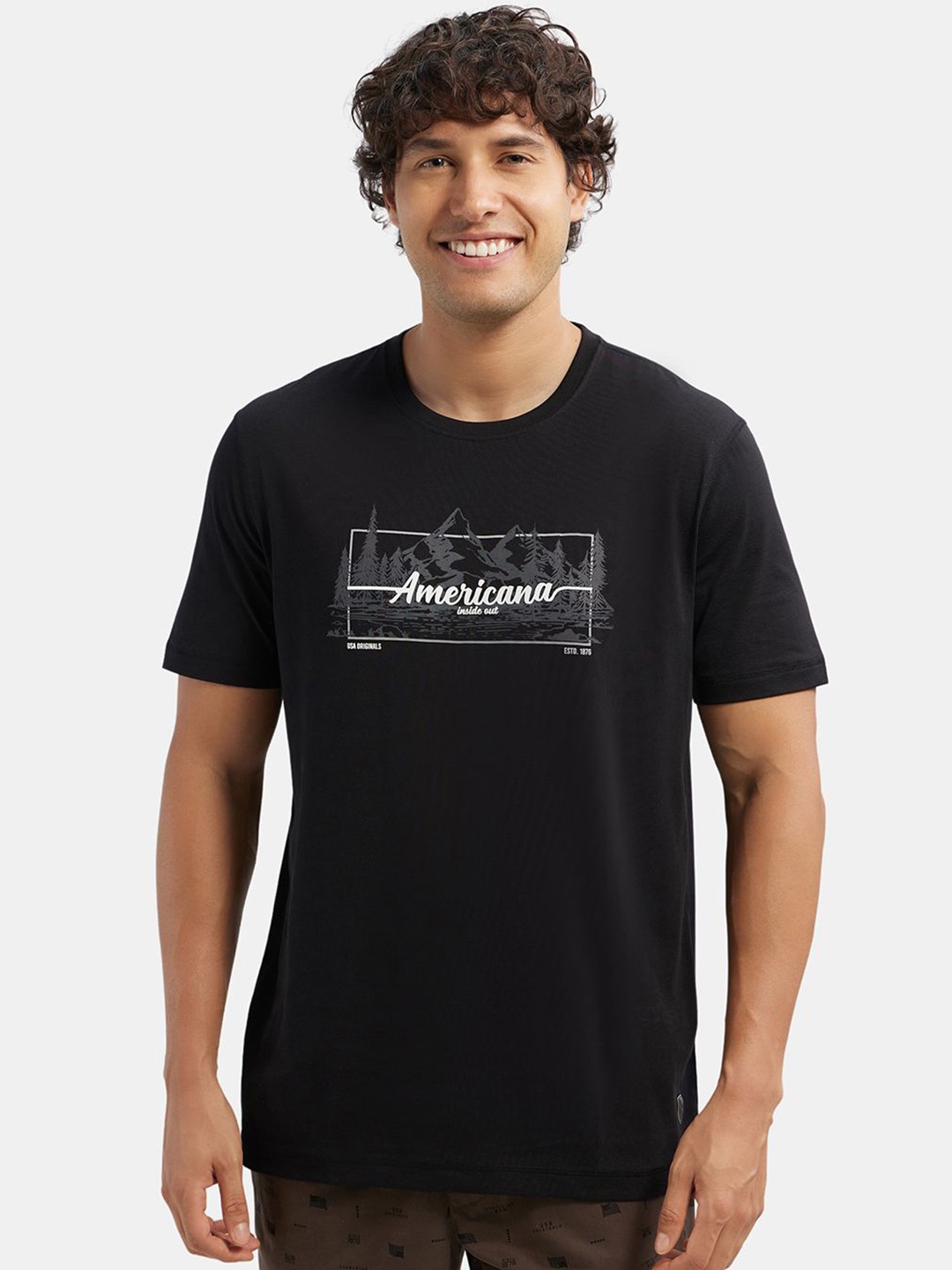 

Jockey Super Combed Cotton Rich Graphic Printed Oversized Tshirt-US81, Black