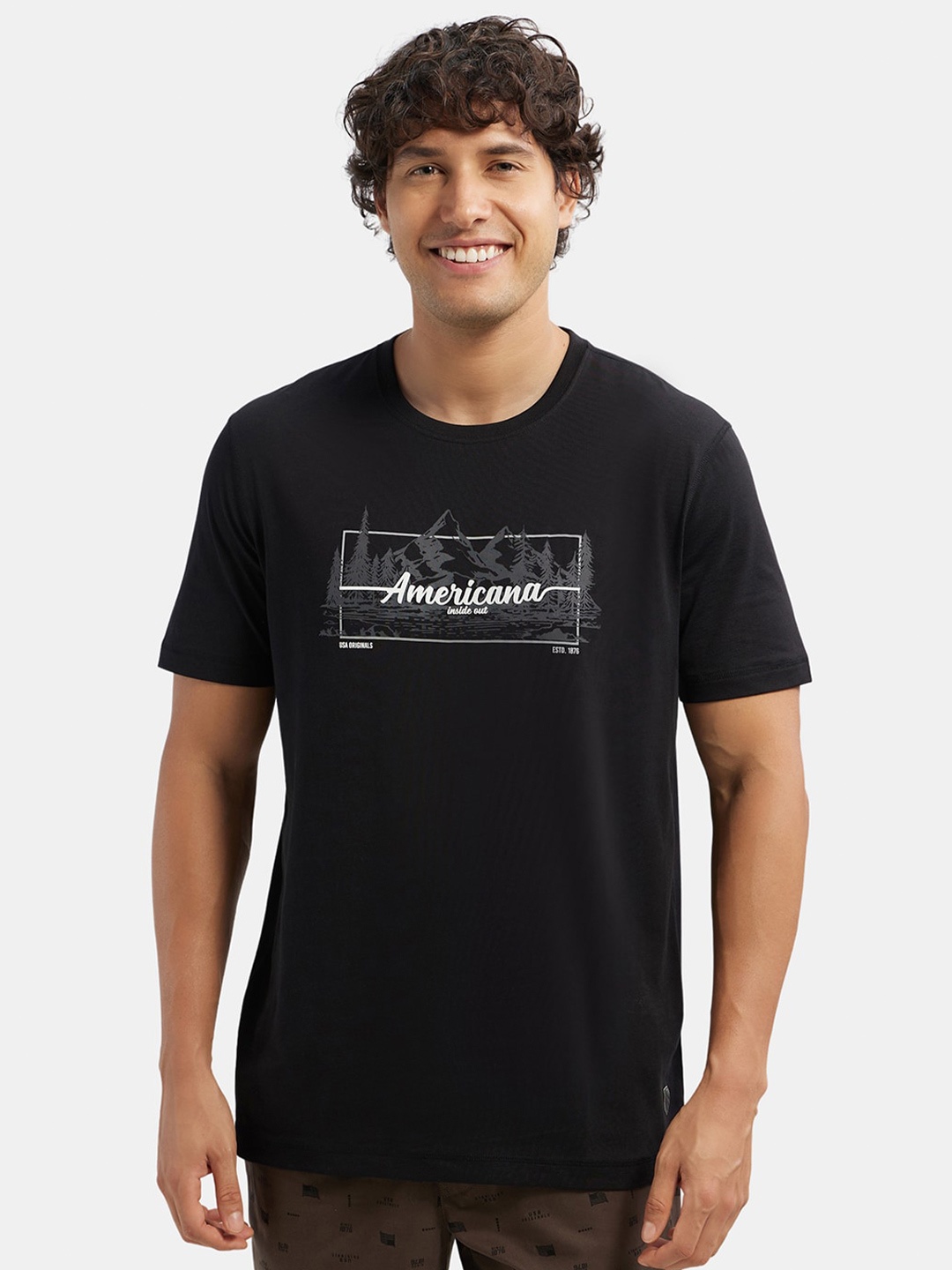 

Jockey Super Combed Cotton Rich Graphic Printed Oversized Tshirt-US81, Black