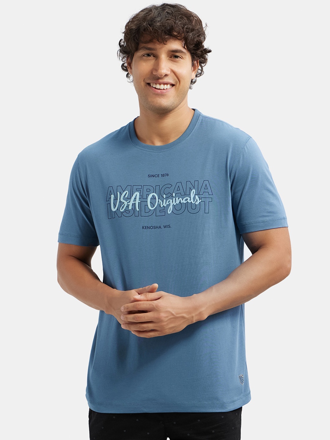 

Jockey Super Combed Cotton Rich Graphic Printed Round Neck Half Sleeve Tshirt-US81, Blue