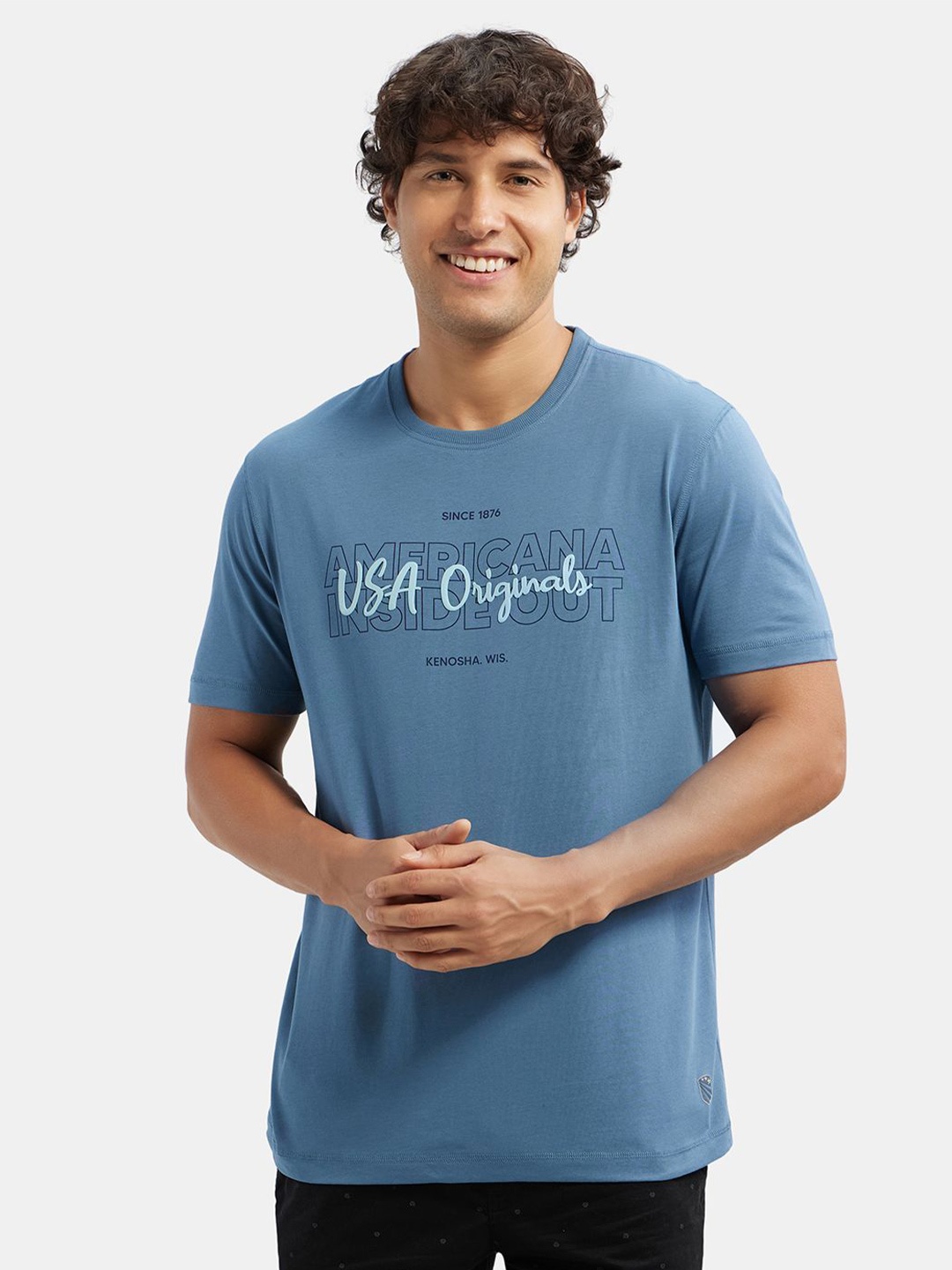 

Jockey Super Combed Cotton Rich Graphic Printed Round Neck Half Sleeve Tshirt-US81, Blue