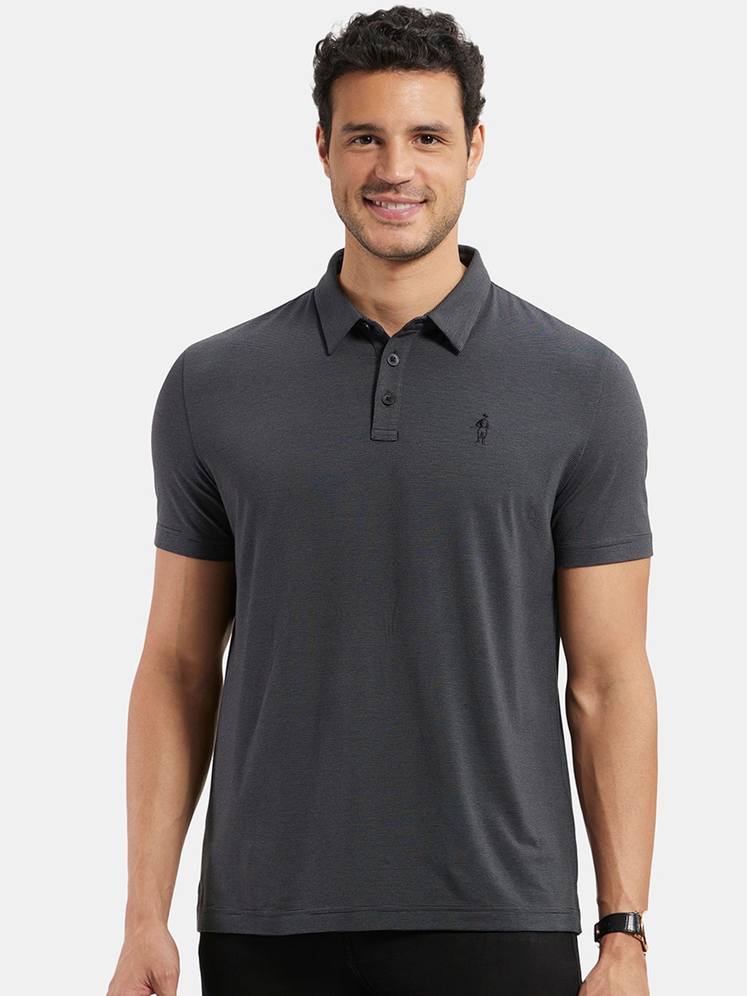 

Jockey Tencel Micro Modal and Cotton Blend Thin Stripe Half Sleeve Polo Tshirt-IM35, Grey