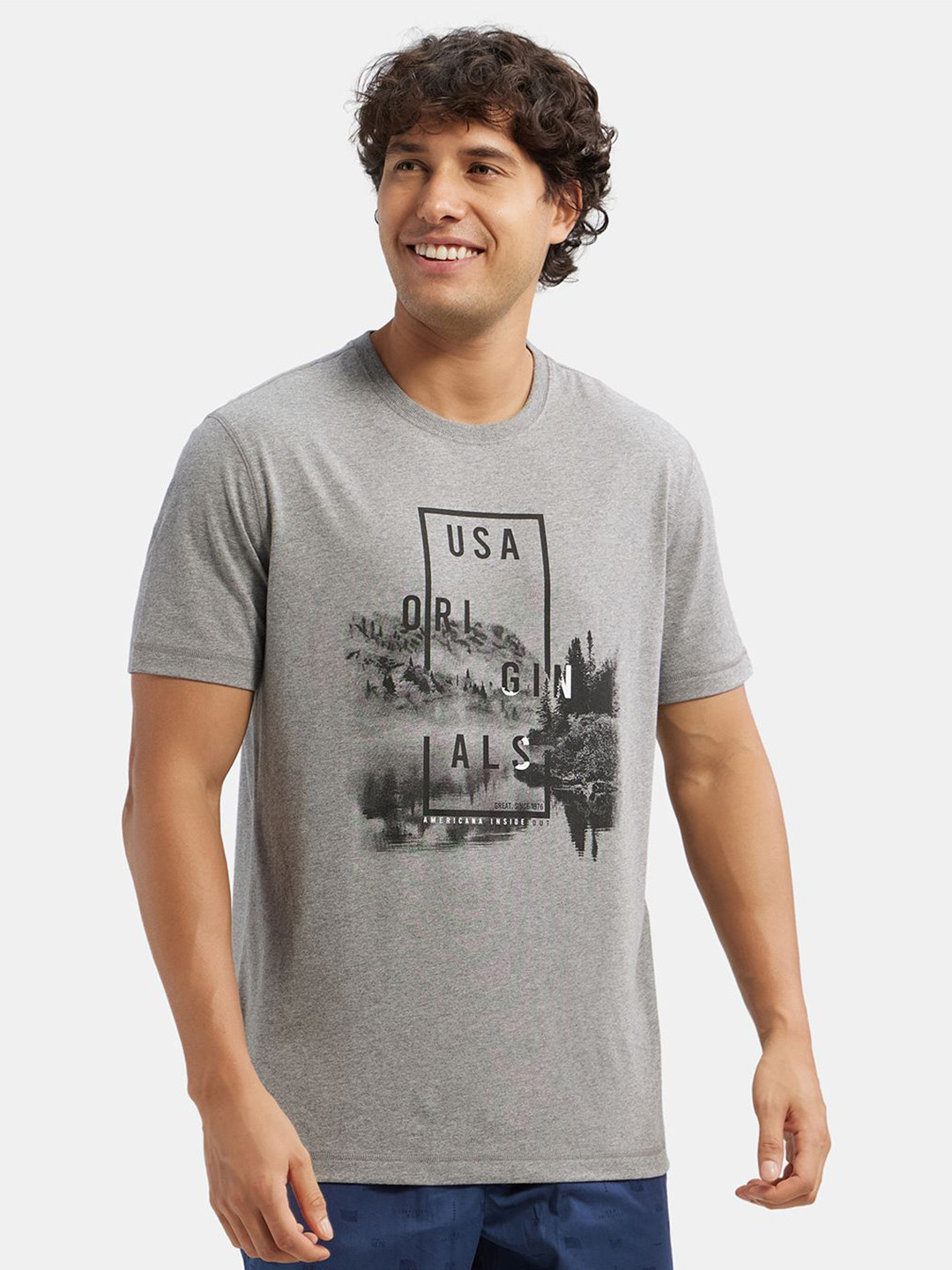 

Jockey Super Combed Cotton Rich Graphic Printed Oversized Tshirt-US81, Grey melange