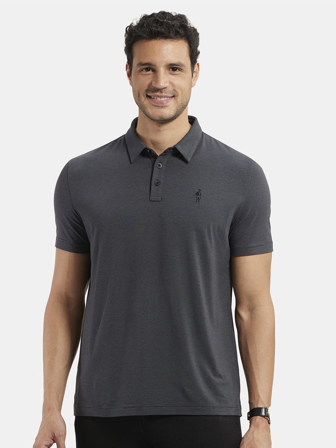 

Jockey Tencel Micro Modal and Cotton Blend Thin Stripe Half Sleeve Polo Tshirt-IM35, Grey