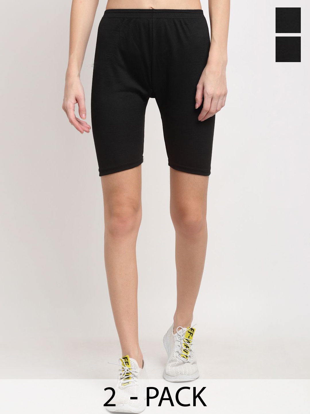 

Miaz Lifestyle Pack Of 2 Women Skinny Fit Sports Shorts, Black