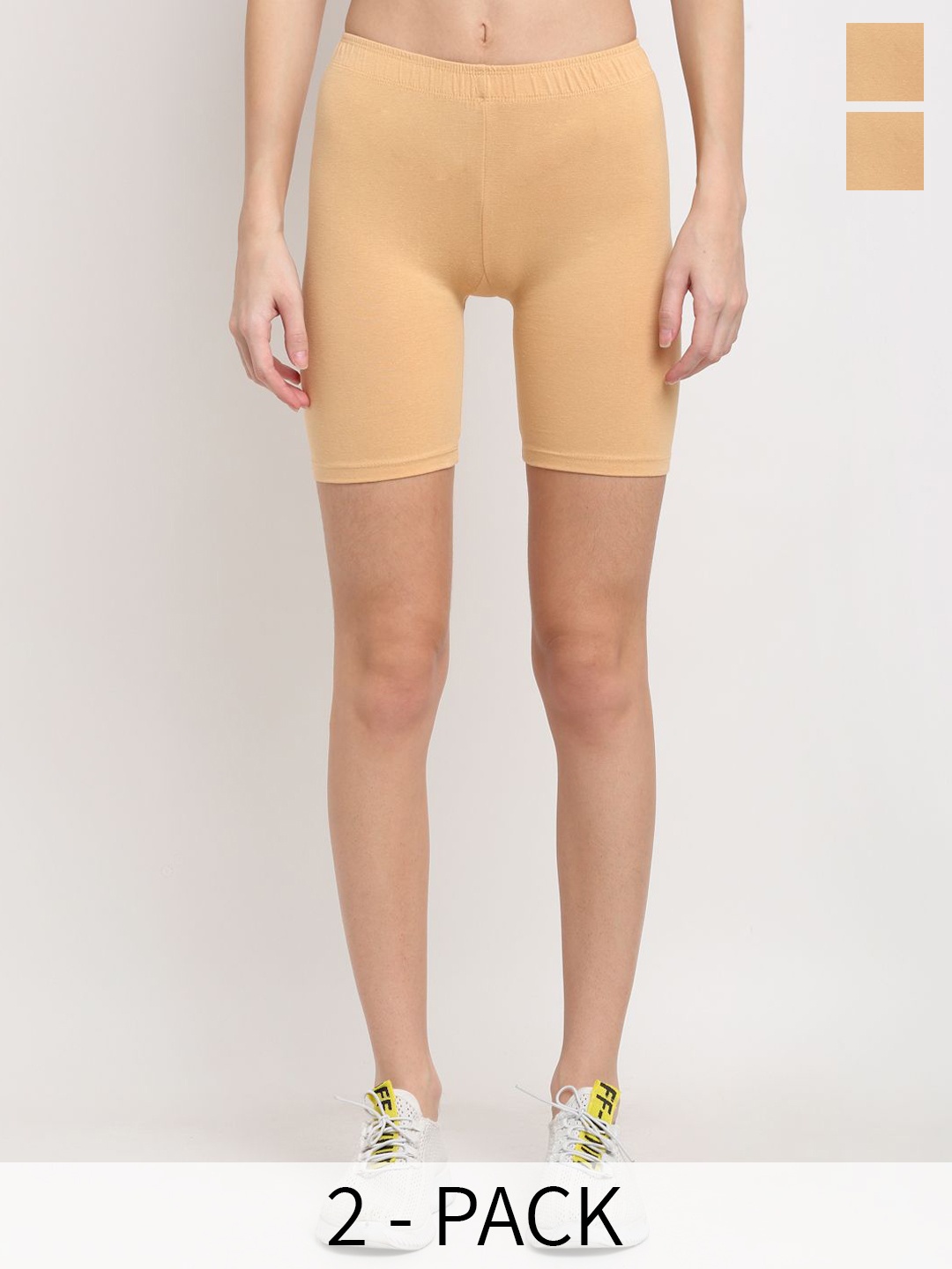 

Miaz Lifestyle Pack Of 2 Women Skinny Fit Sports Shorts, Beige