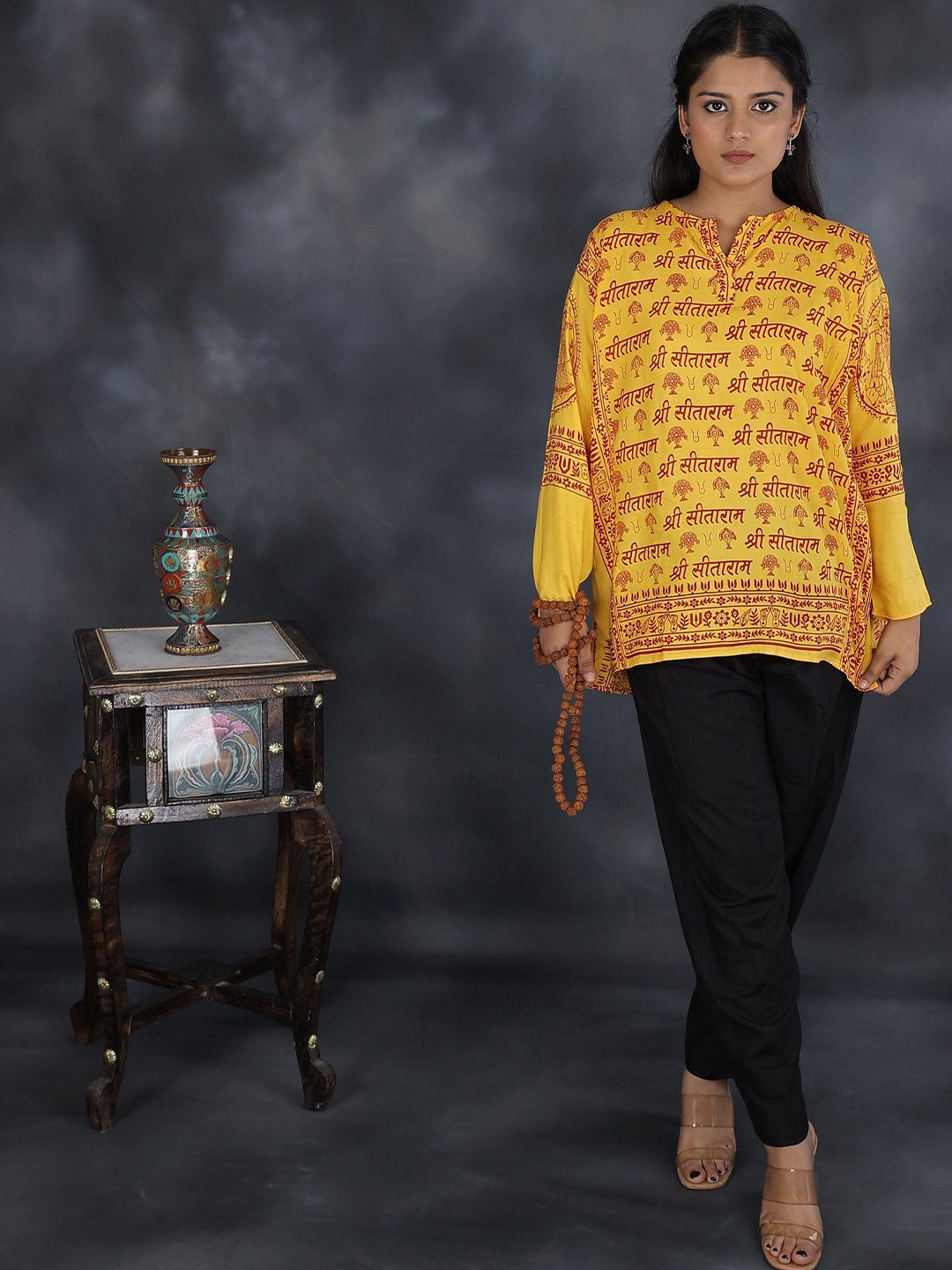 

Exotic India Ethnic Motifs Printed Pure Cotton Kurti, Yellow