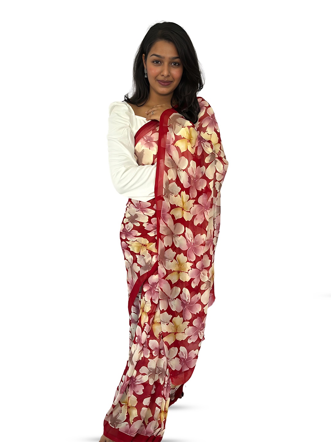 

Sitanjali Floral Chanderi Saree, Red
