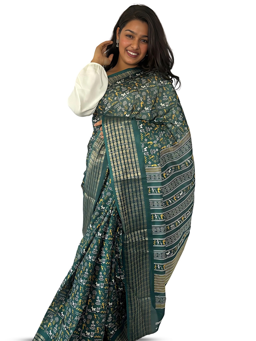 

Sitanjali Ethnic Motifs Zari Chanderi Saree, Green